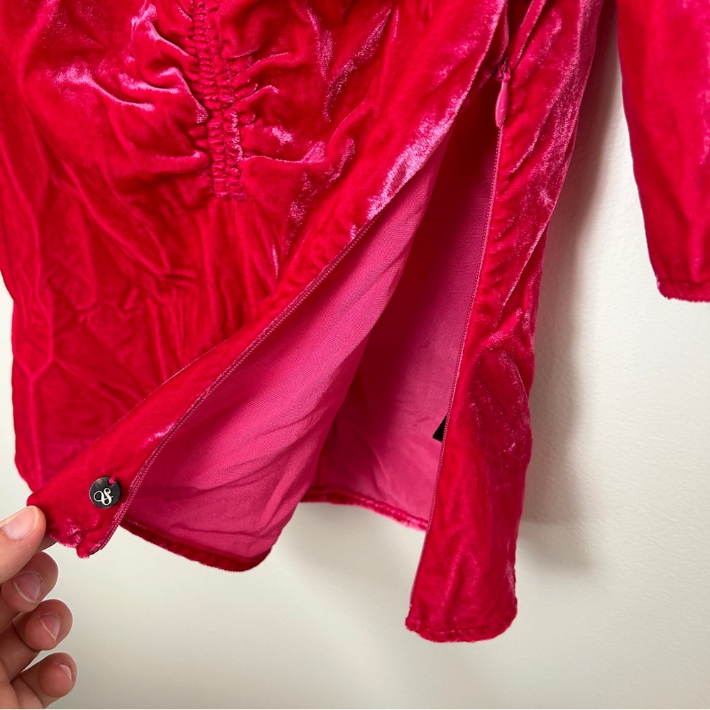 Scotch & Soda Blouse Pink Fitted Puff Sleeve Velvet Planet Love Ruched Top - Picture 6 of 14
